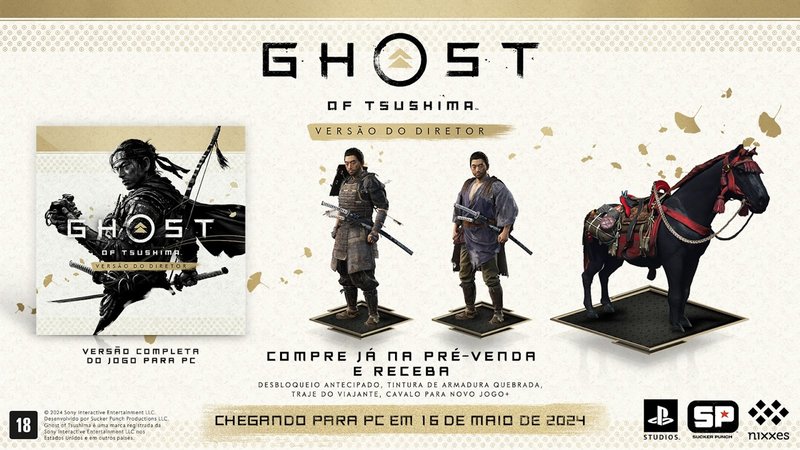 Lista de extras que acompanham a pré-venda de Ghost of Tsushima no PC.