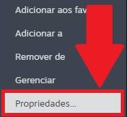Clique em "Propriedades" para ter acesso às opções do jogo
