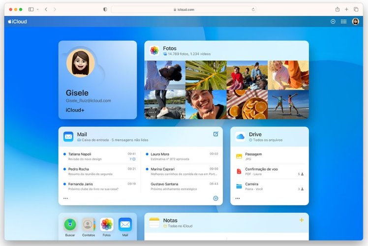A tela inicial do iCloud. (Imagem: Divulgação/Apple)
