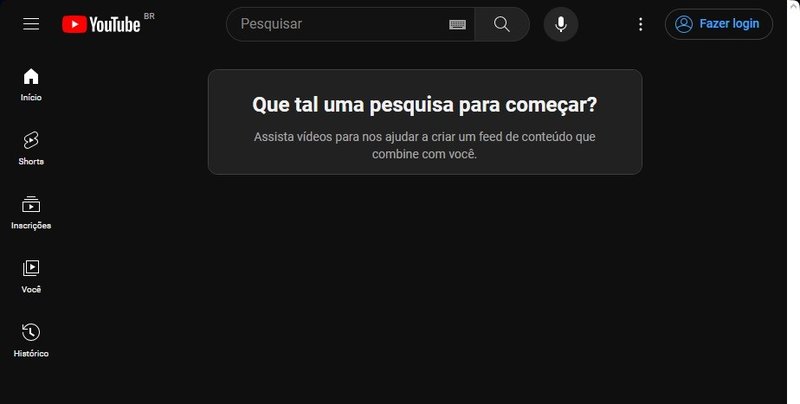 A nova tela inicial do site de vídeos sem o login de uma conta (Imagem: Reprodução/YouTube)