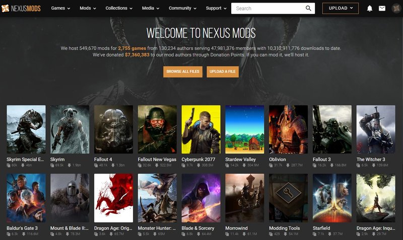 No Nexus Mod é possivel baixar modificações para milhares de jogos para PC