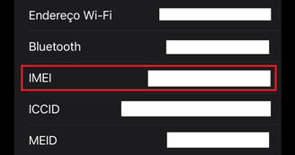 O seu IMEI será exibido na tela de informações