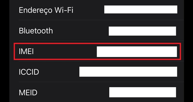 O seu IMEI será exibido na tela de informações