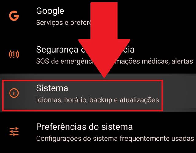 Aperta em "Sistema" para ver mais opções