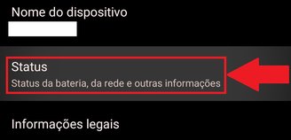 Em "Status" você tem acesso a dados do seu aparelho