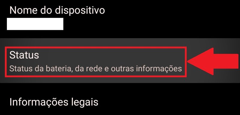 Em "Status" você tem acesso a dados do seu aparelho