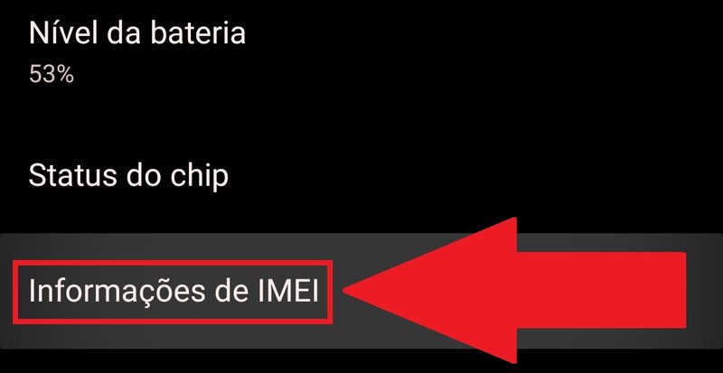 Aperte em "Informações de IMEI" para visualizar o número dele