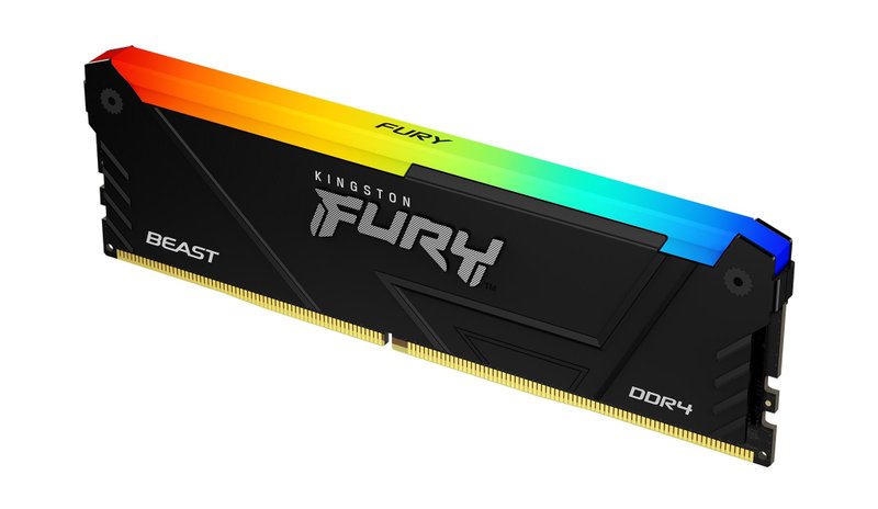 A memória RAM Kingston Fury Beast 3200MHz DDR4 em seu modelo com iluminação RGB.