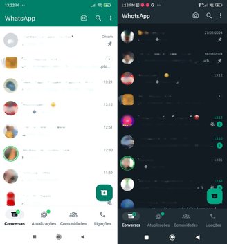 The new look of WhatsApp moves the tabs to the bottom of the screen.