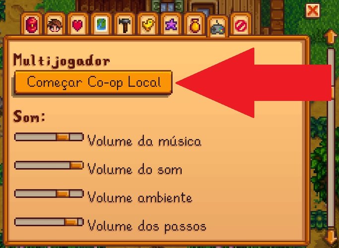 Clicando em "Começar Co-op Local", você ativa o modo de tela divivida para a atual partida