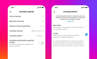 A opção de ligar ou desligar a recomendação de posts políticos. (Imagem: Divulgação/Instagram)