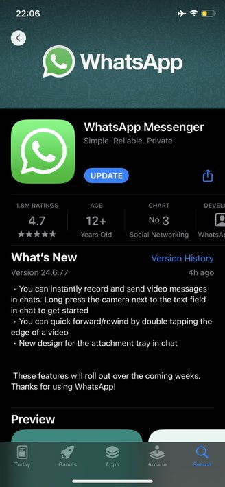 O WhatsApp para iOS agora permite avançar ou retroceder vídeos com toques na tela.