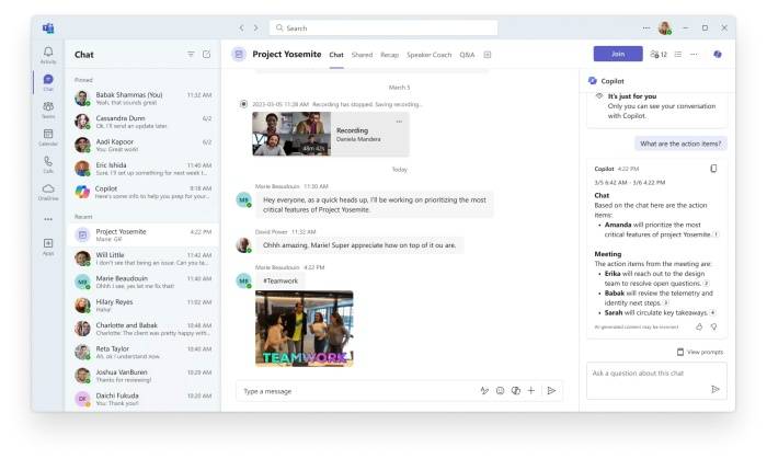 O Microsoft Teams começou a receber recursos de IA recentemente.
