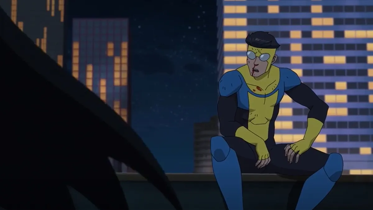 Mark conversa com Batman, na segunda temporada de “Invencível”.