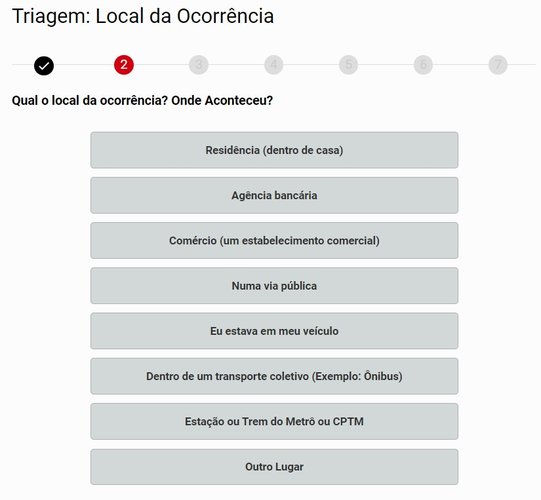 É preciso escolher o local onde aconteceu o furto