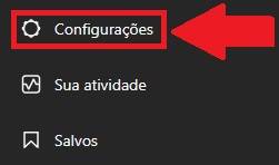 A opção "Configurações" é a primeira da lista