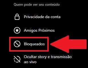 É preciso descer a tela para achar a opção "Bloqueados"