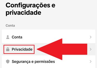 Aperte em "Privacidade" para poder visualizar mais opções