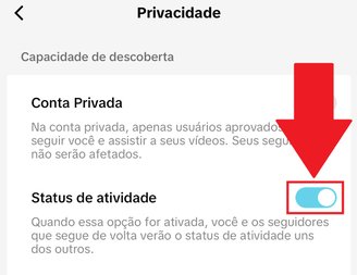 É preciso desativar a opção "Status de atividade" para remover o "online" do seu perfil