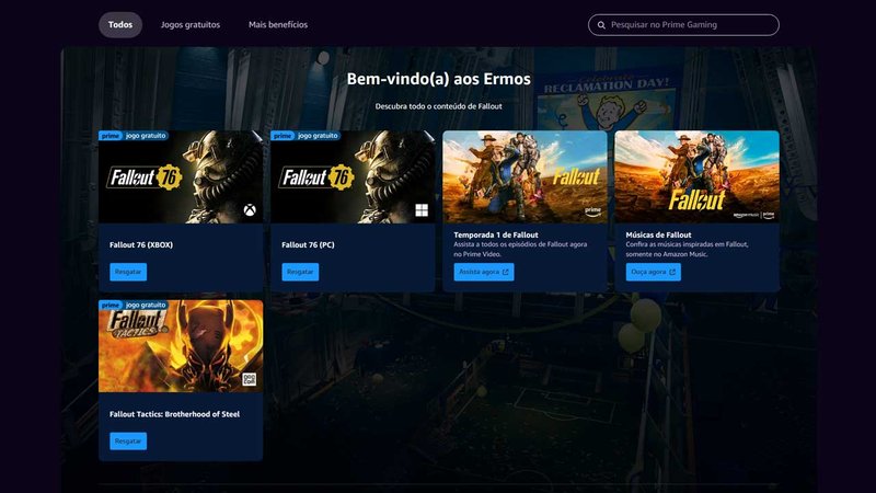 Fallout 76 está disponível de graça para assinantes Amazon Prime