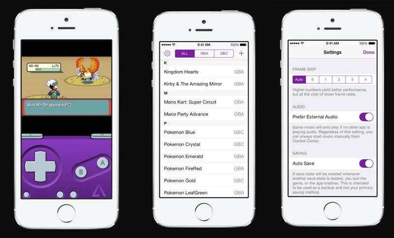 Captura de tela do GBA4iOS, emulador criado por Riley Testut há mais de 10 anos.