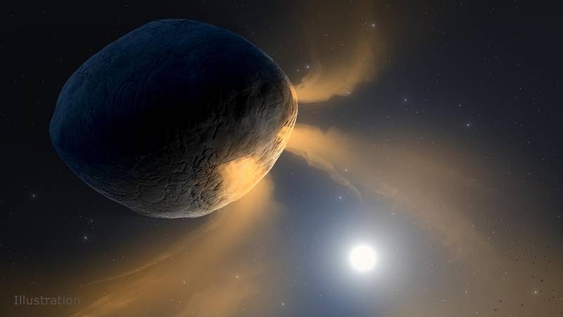 Ilustração: quando aquecido pelo Sol, asteroide Faetonte forma uma cauda.