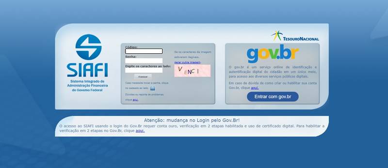 A página de login do Siafi.