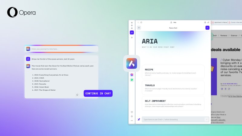 A nova barra de comandos da Aria permite consultar o chatbot sem interromper a navegação.