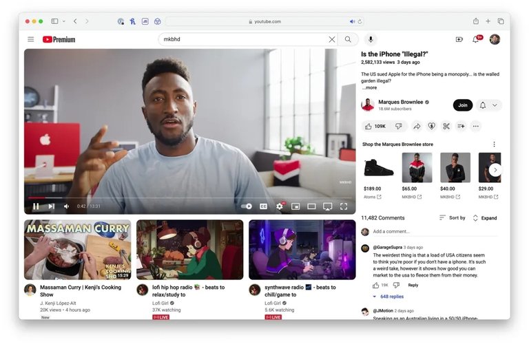 No novo visual, as informações relacionadas ao vídeo e o campo de comentários foram realocados para uma coluna à direita. (Imagem: 9to5Google/Reprodução)