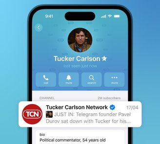 Agora é possível até mesmo adicionar o seu canal no perfil do Telegram. (Imagem: Divulgação/Telegram)