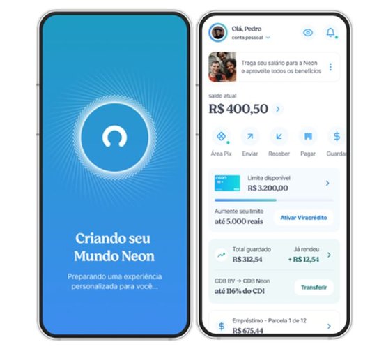 O app da fintech teve o visual renovado. (Imagem: Neon/Divulgação)