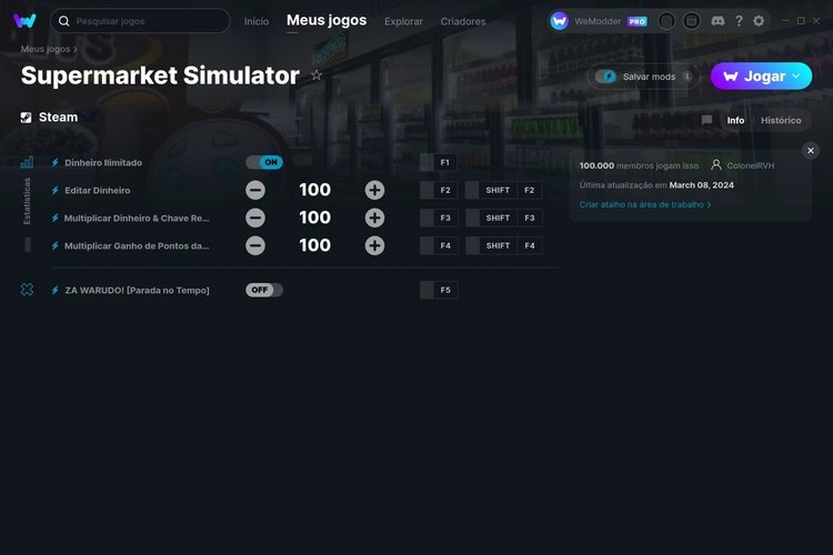 Supermarket Simulator conta com um trainer dedicado no WeMod
