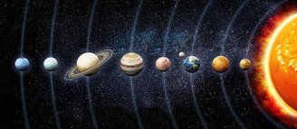 O alinhamento perfeito dos planetas do Sistema Solar, como na ilustração acima, não aconteceu e nunca acontecerá.