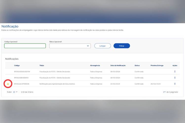 A Caixa de notificações possui Filtros e alerta de atualizações.