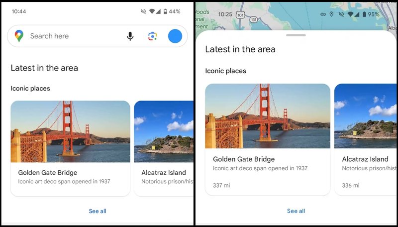 Google Maps: interface atual e interface testada em fevereiro.