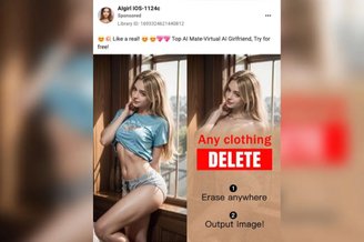 Anúncios de app para criação de nudes fakes eram promovidos no Instagram e no Facebook. (Imagem: NY Post/Divulgação)