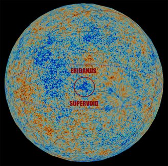 O supervazio de Eridanus foi detectado pelo satélite WMAP da NASA em 2004.