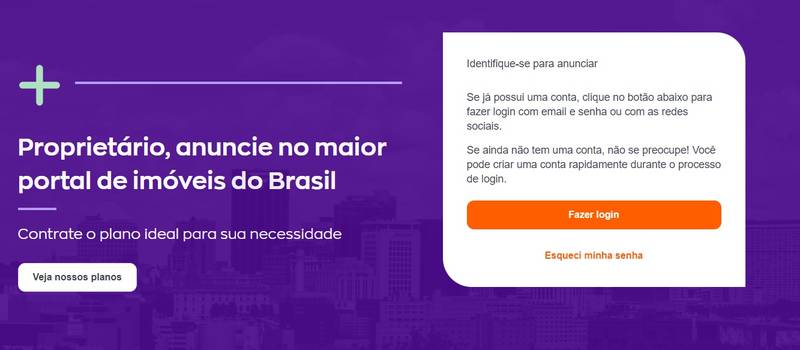Crie um perfil no Zap Imóveis a partir de um endereço de e-mail e uma senha. (Zap Imóveis/Reprodução)