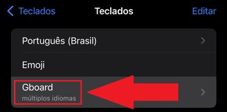 Selecione o Gboard entre os teclados listados