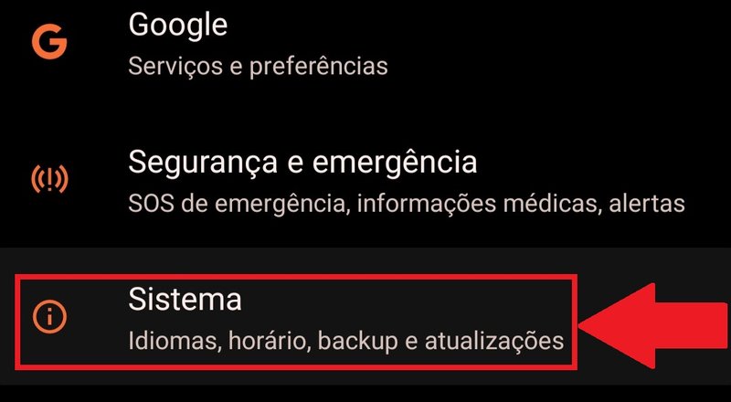 Aperte em "Sistema" para ter acesso a mais opções