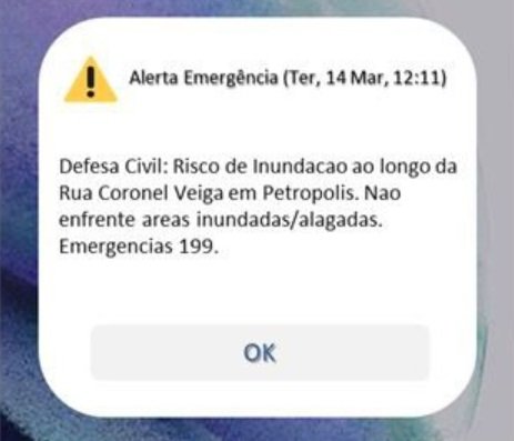 Um exemplo de mensagem no formato cell broadcast.