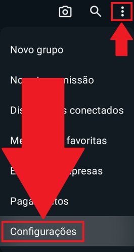 No Android, primeiro aperte no símbolo com três pontinhos, e depois na opção "Configurações".