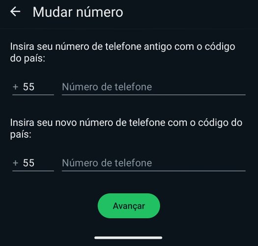 Digite o seu número atual e o número novo para prosseguir com a troca.
