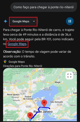 Apertando em qualquer uma das áreas sinalizadas na imagem, você será redirecionado para o Google Maps já com a rota traçada.