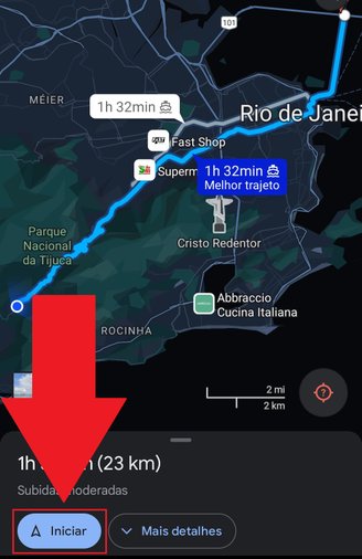 Aperte em "Iniciar" para começar o trajeto usando o Google Maps.