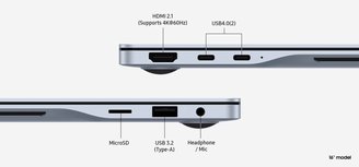 O modelo de 16 polegadas conta com entrada para cartões de memória MicroSD.