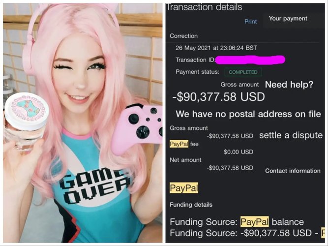 Belle Delphine disse que teve prejuízo com a venda de sua água de banho, uma vez que o dinheiro ganho tinha sido bloqueado pelo PayPal.