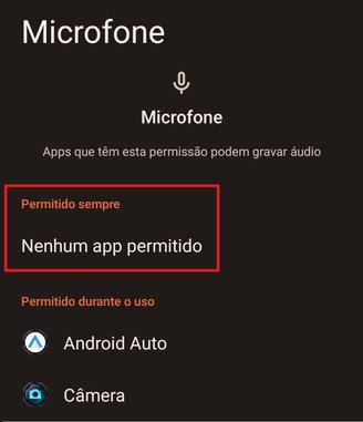 Os apps que aparecem listados estão fazendo uso do microfone em seu smartphone Android.