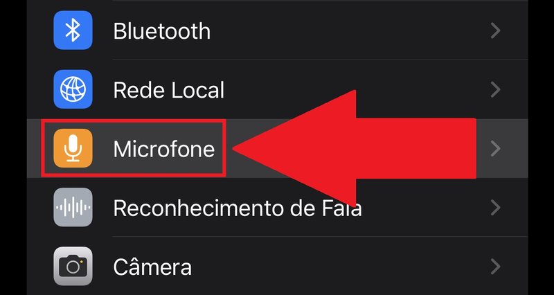 É preciso deslizar a tela até encontrar a opção "Microfone".