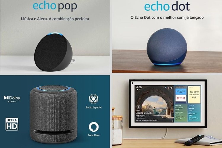 Modelos de Smart Speaker e Smart Display da linha Amazon Echo. (Imagem: Amazon/Reprodução